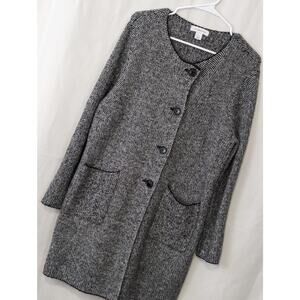 LIZ CLAIBORNE! BLACK, WHITE MICRO WEAVE OVERSIZED CARDI SWEATER! SZ L